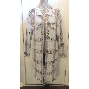 BY DESIGN Lola Double Knit Long Cardigan Gray Tan Black Duster Size L